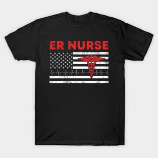 Emergency Room ER Nurse with American Flag Vintage T-Shirt